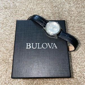 Bulova Silver Watch with Black Band
